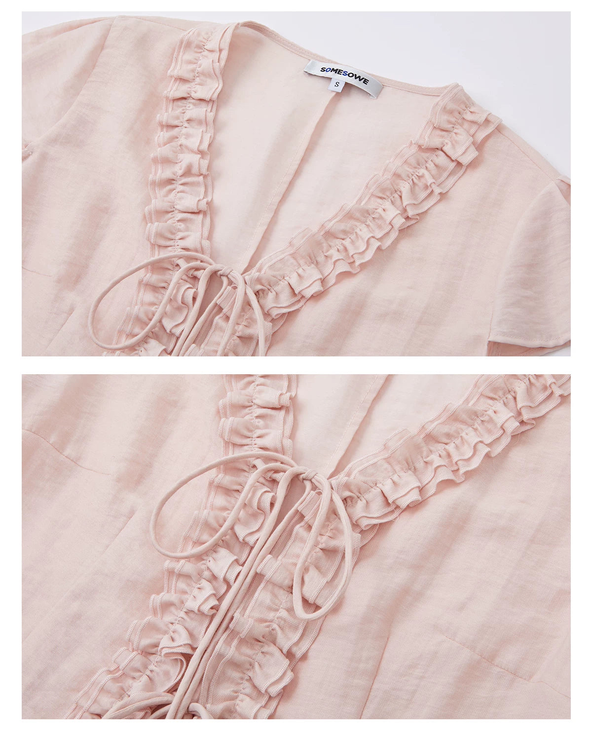 Soft Ruffle Trim V-Neck Cropped Blouse