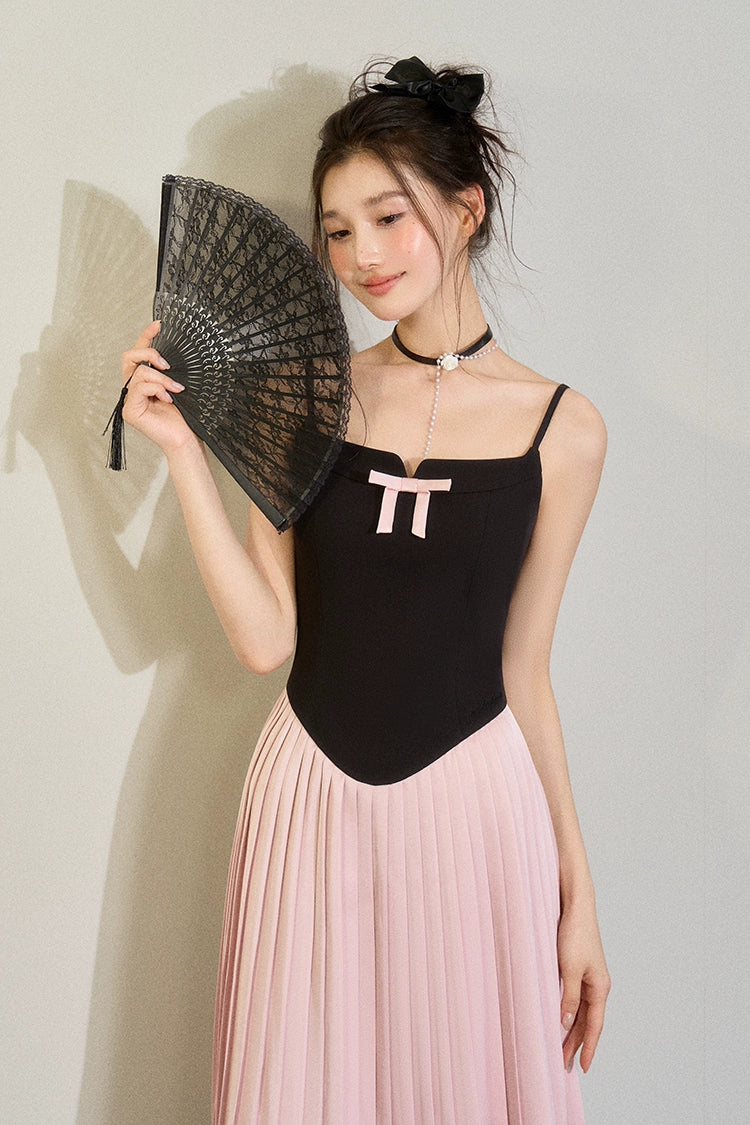 Black &amp; Pink Bow Tie Waist Strap Dress