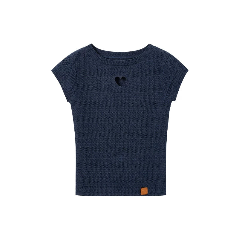 Heart Cut-Out Linen Blend Slim Tee