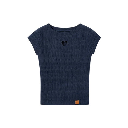 Heart Cut-Out Linen Blend Slim Tee