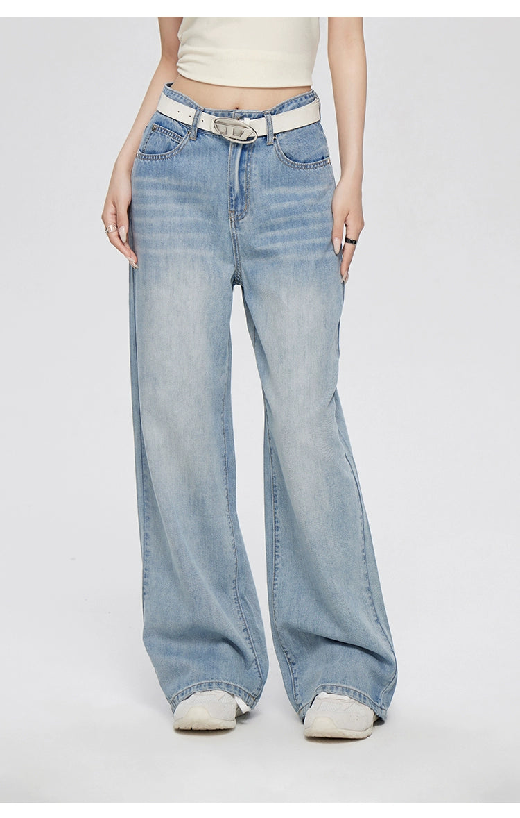 Blue Lyocell Tencel Jeans Wide-Leg Pants