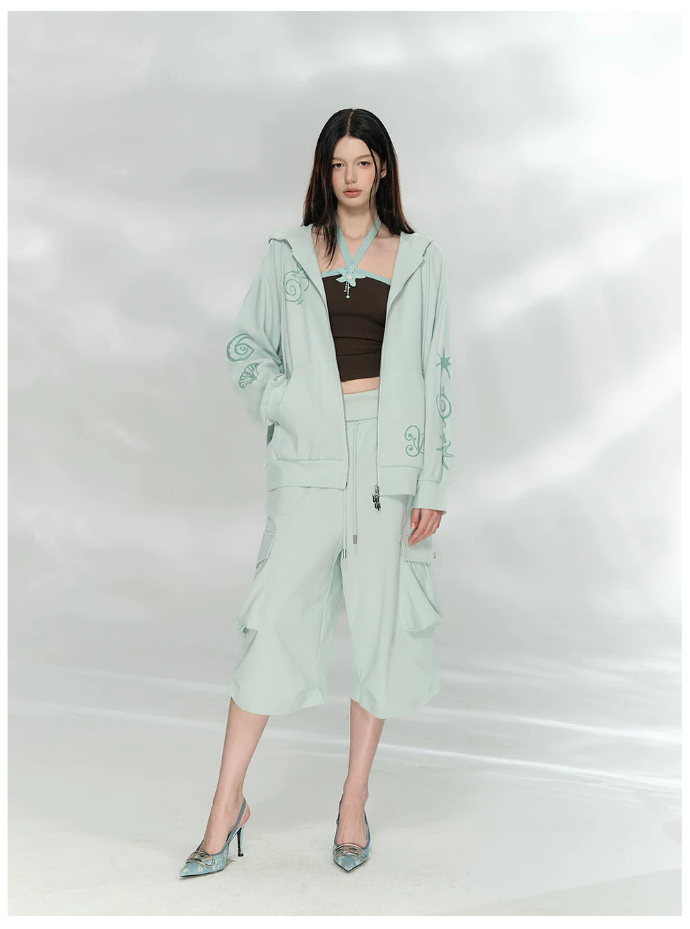 Waffle Knit Cargo Cropped Trousers