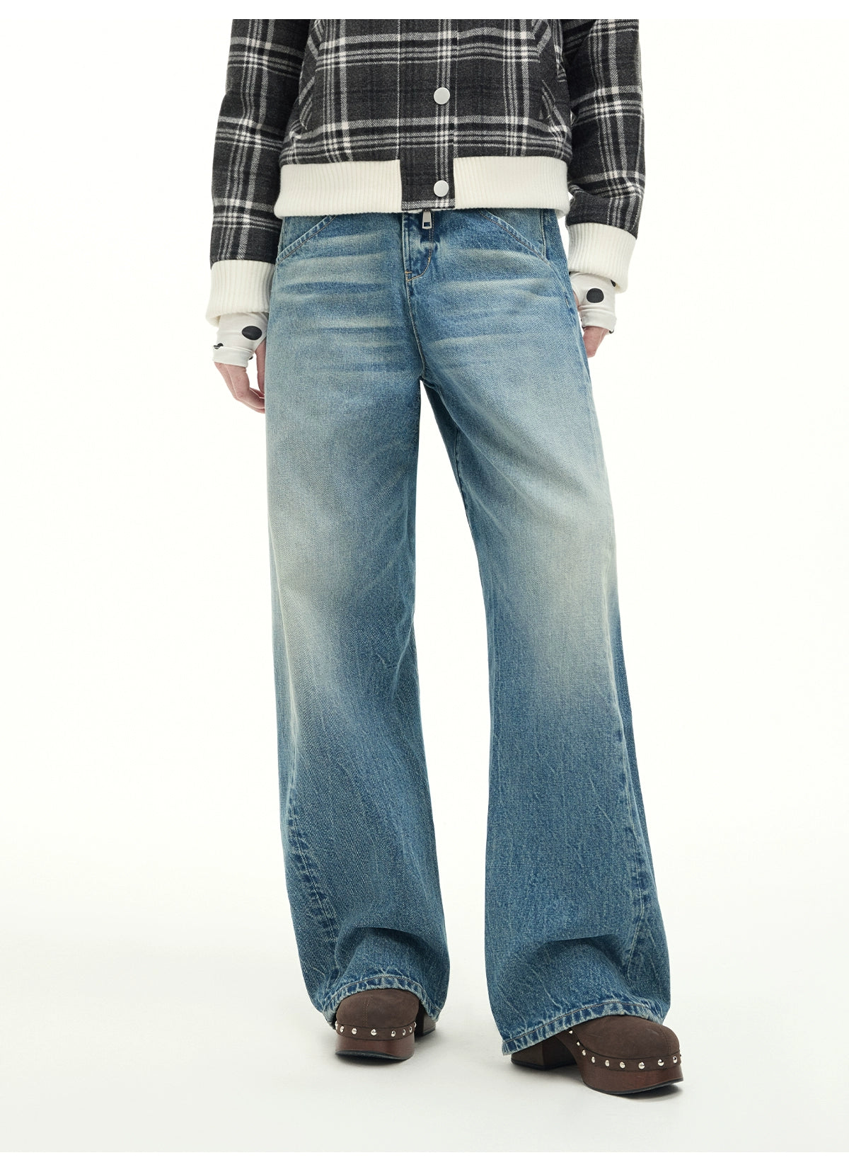 Whisker Sculpted Curved-Leg Denim Pants