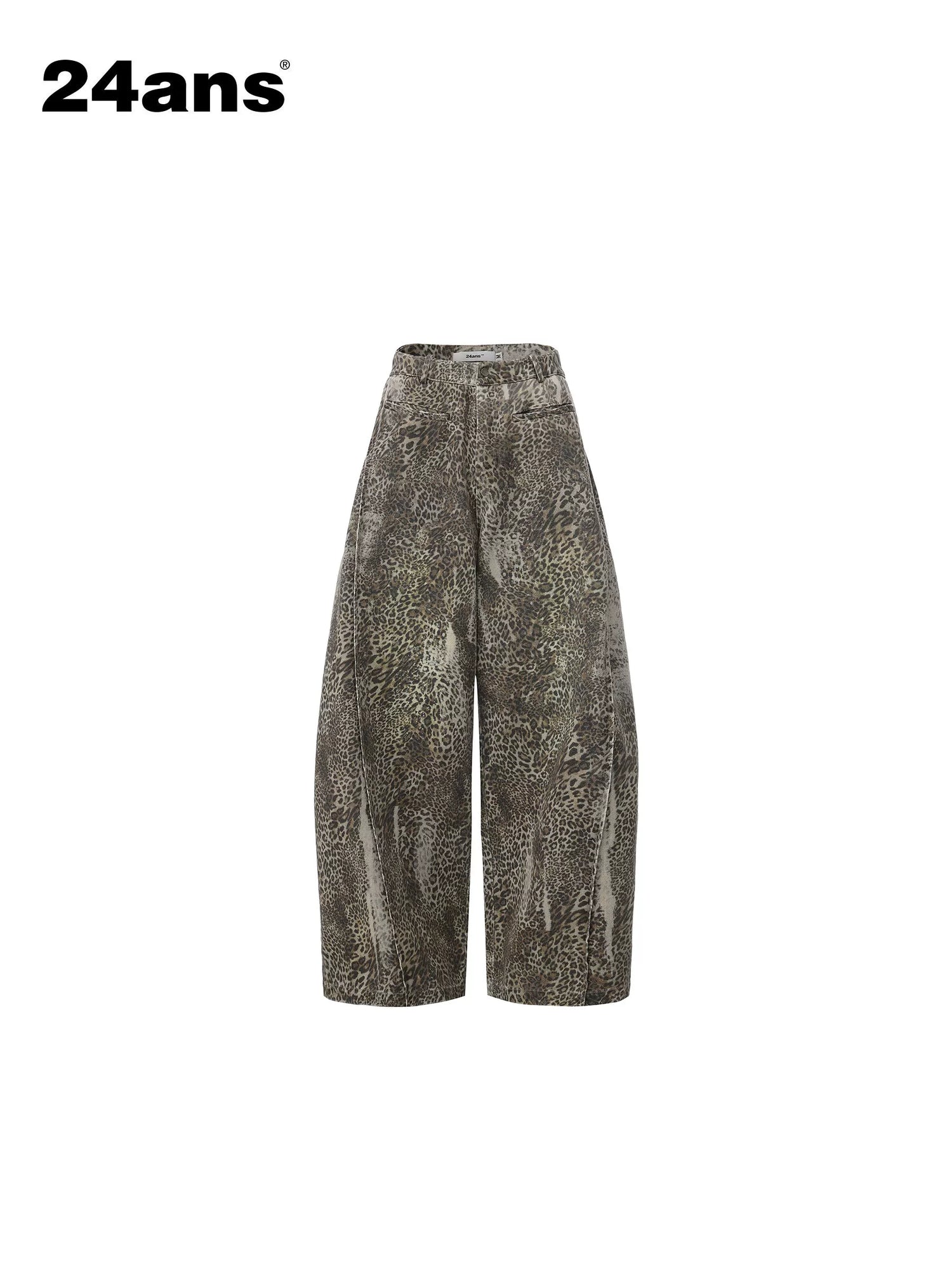 Vintage Washed Leopard Print Oversized Denim Jeans