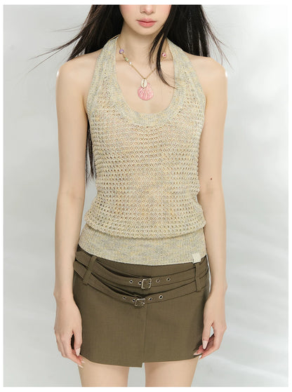 Shimmer Open-Knit Halter Top