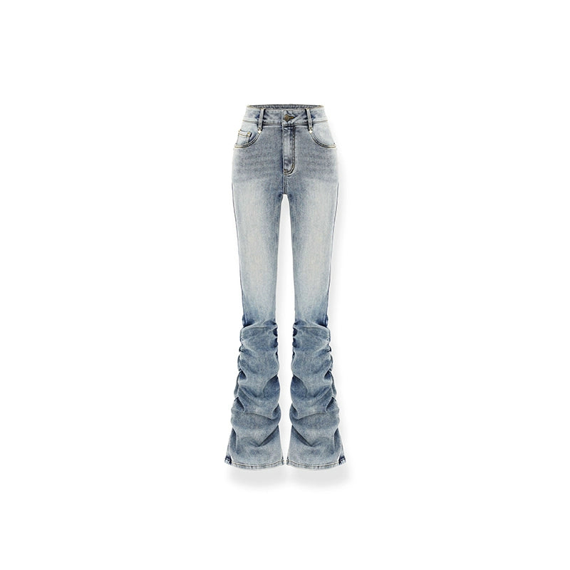 Blue Distressed Slim-Fit Flared Jeans - CHINASQUAD