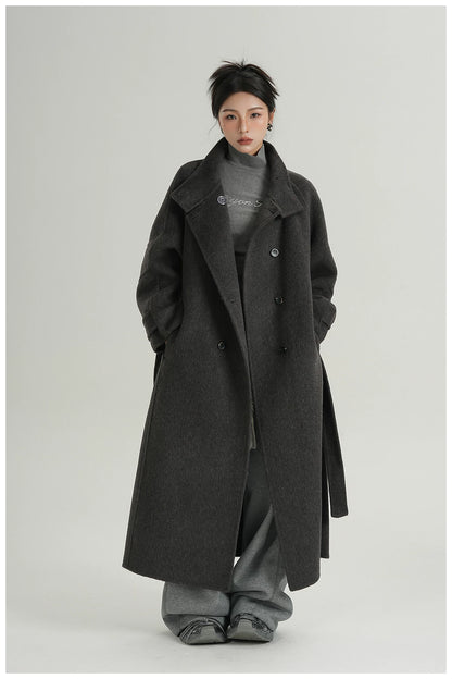 Stand-Collar Long Wool Coat
