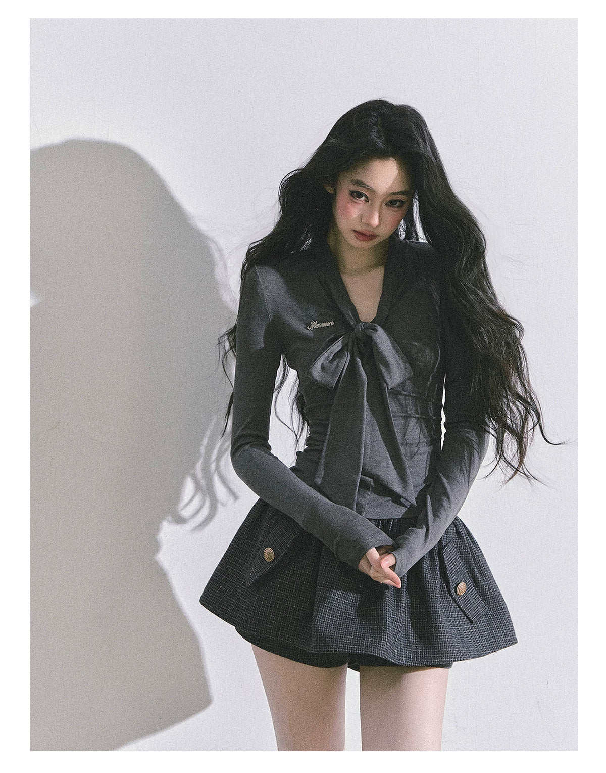 Minimal Korean V-Neck Long-Sleeve T-Shirt