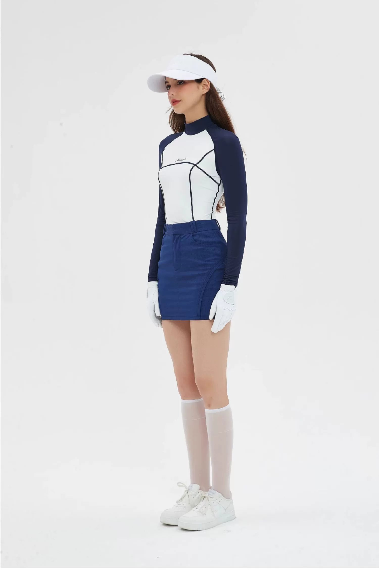 Colorblock Golf Shirt &amp; Dark Blue Checkered Skirt Set