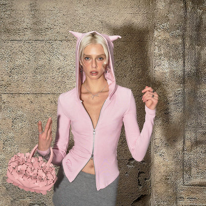 Knit Hoodie Jacket &amp; Skirt-Shorts Set