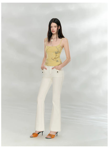 Slim Fit Bamboo-Texture Flared Denim Pants