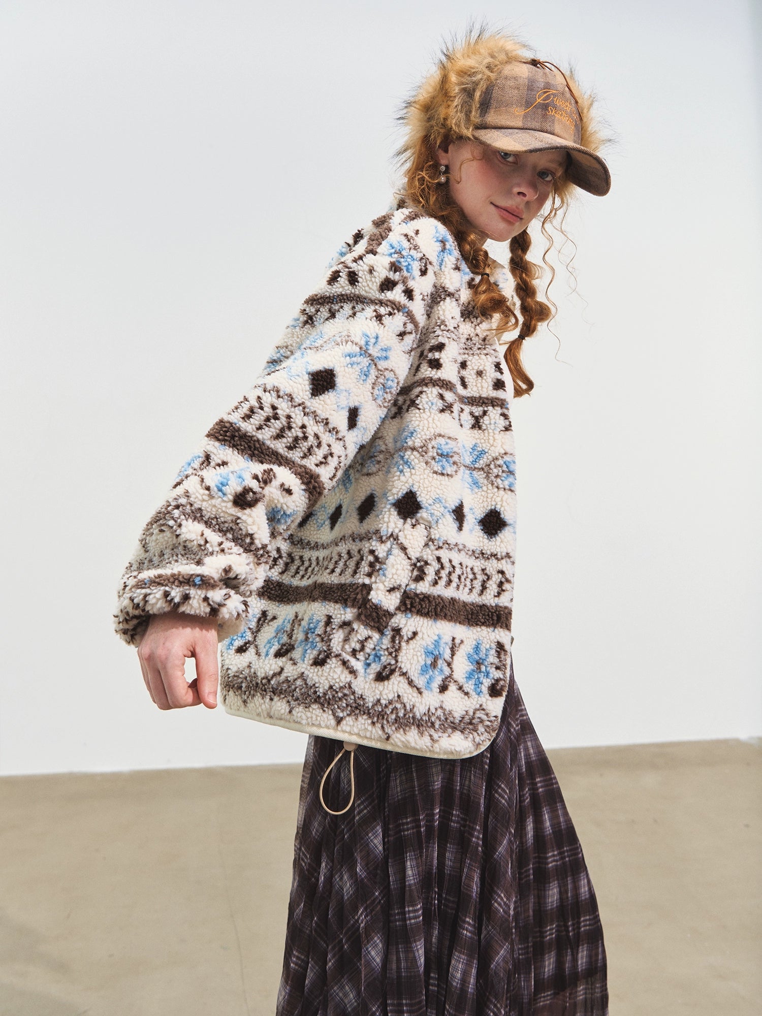 Jacquard Fleece High-Neck Oversized Jacket