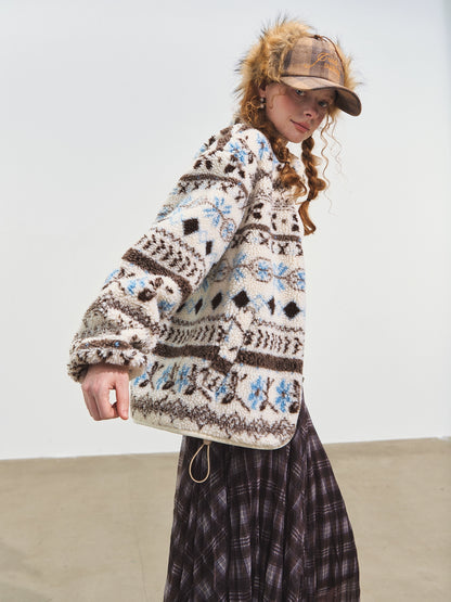 Jacquard Fleece High-Neck Oversized Jacket