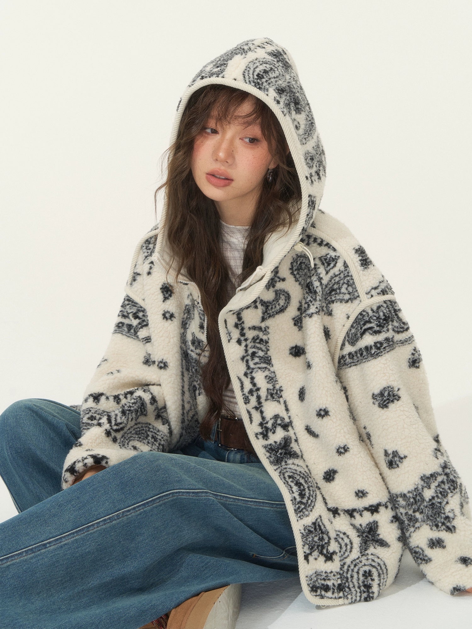 Jacquard Fleece Hooded Casual Jacket