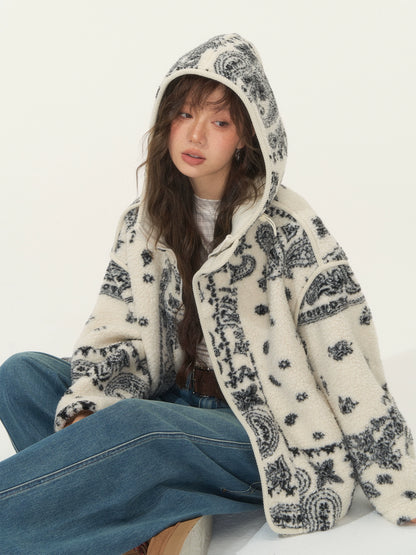 Jacquard Fleece Hooded Casual Jacket