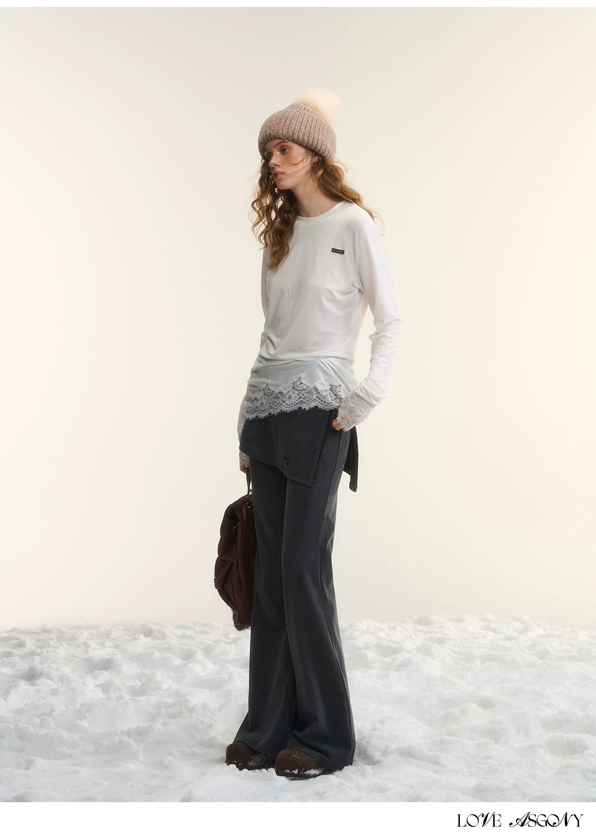 Asgony Asymmetric Layered Flare Knit Pants
