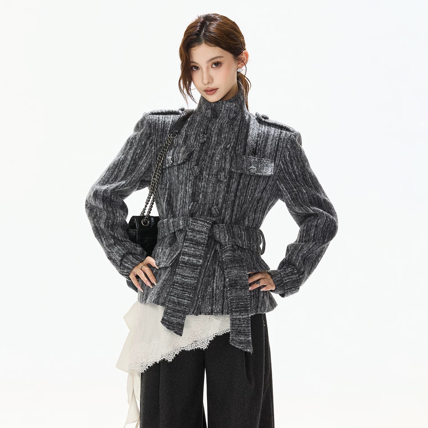Double-Breasted Belted Wool-Blend Jacket