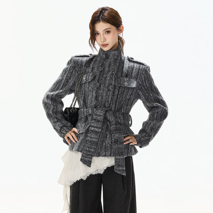 Double-Breasted Belted Wool-Blend Jacket