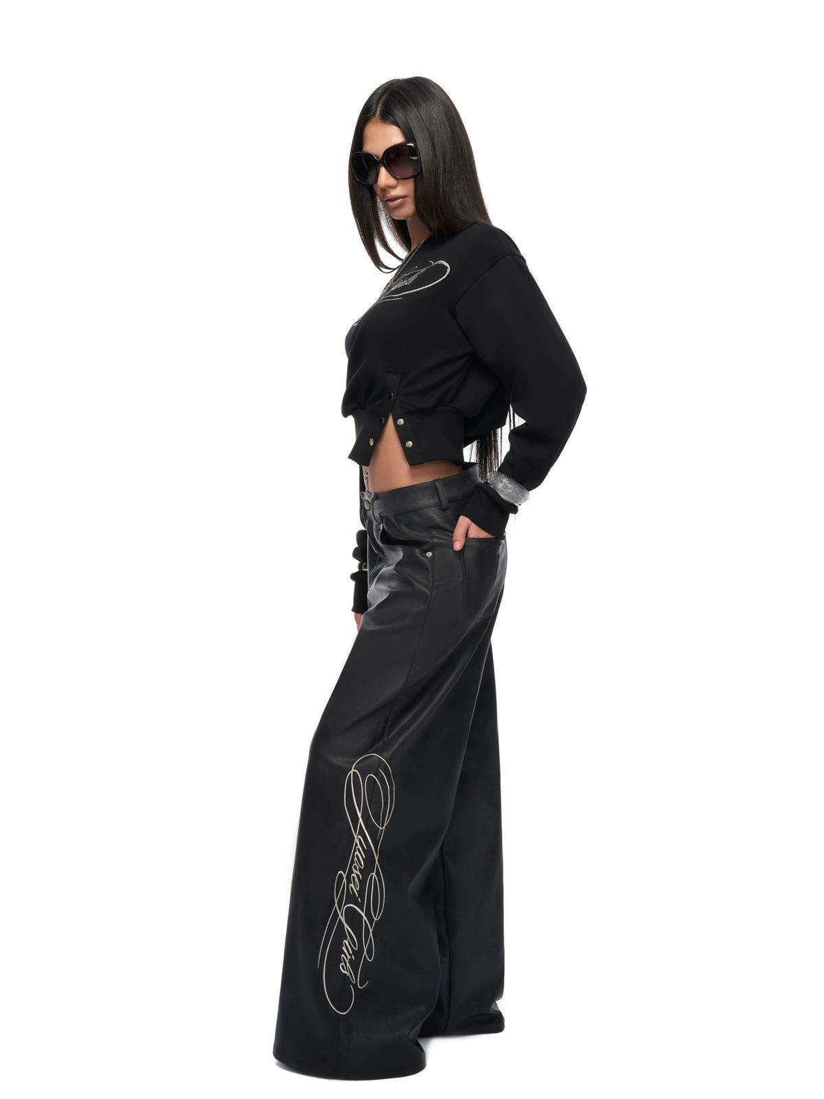 Crop Sweatshirt &amp; Faux Leather Pants Set