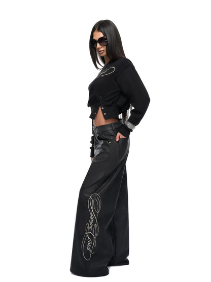 Crop Sweatshirt &amp; Faux Leather Pants Set