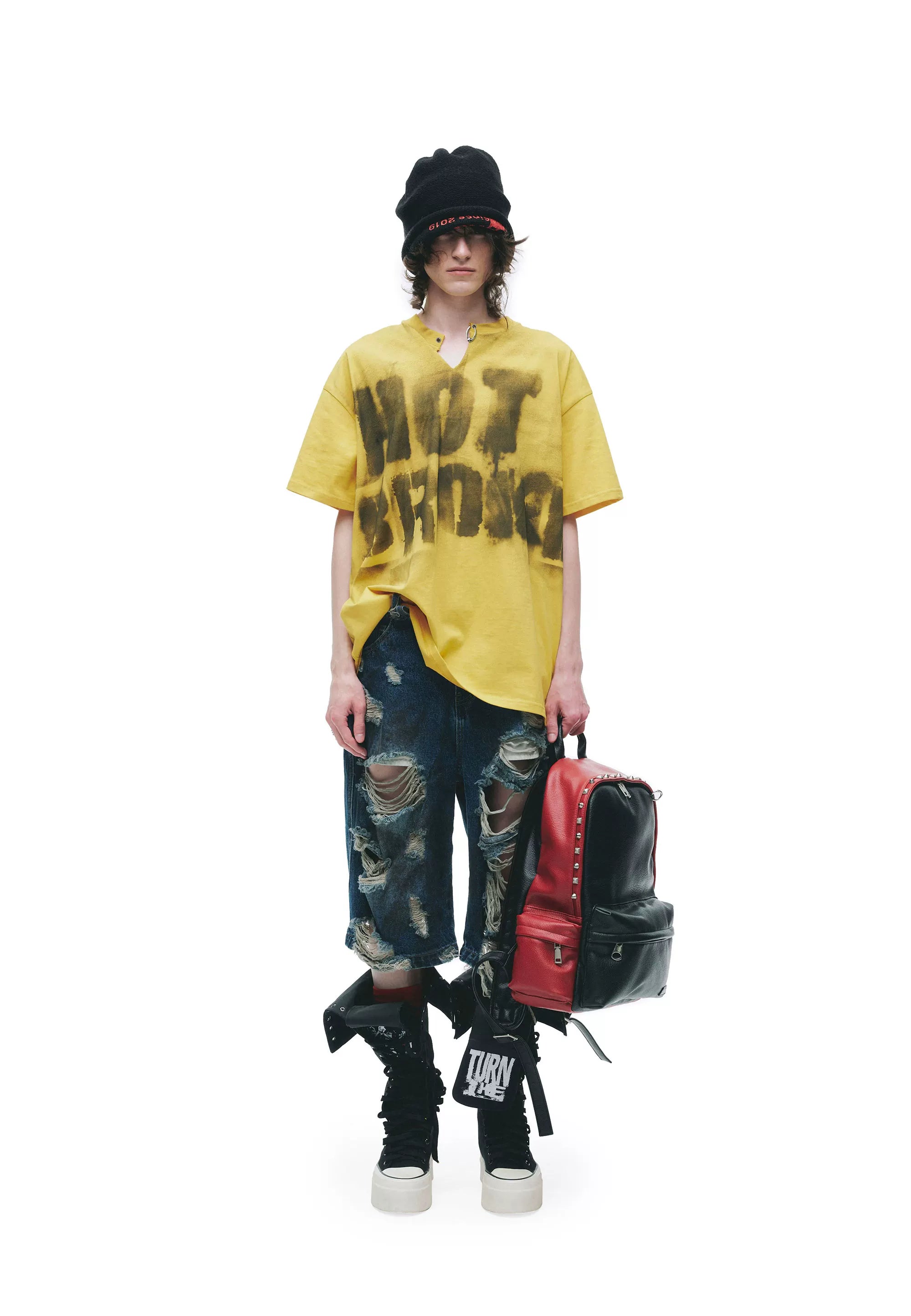 Hand-Sprayed Graffiti Distressed Oversized T-Shirt