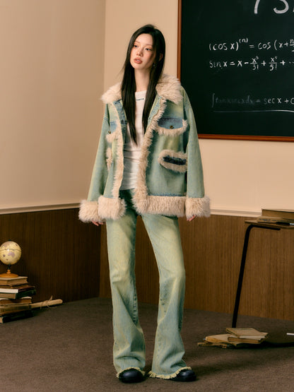 Fleece Patchwork Denim Jacket - CHINASQUAD