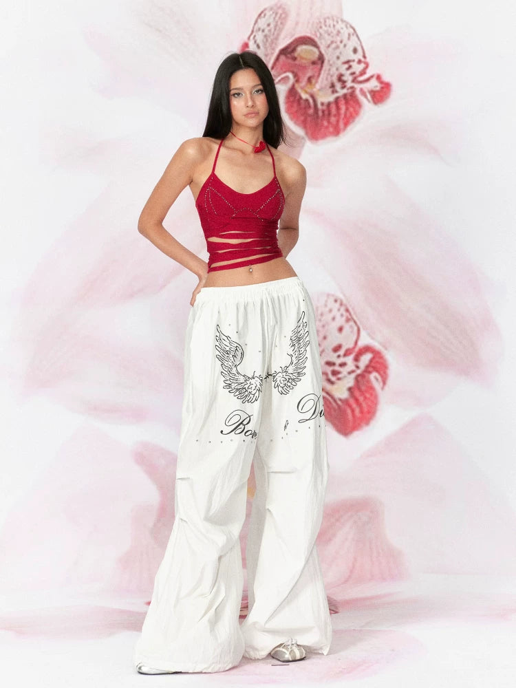 Cotton Cut-Out Rhinestone Halter Knit Cami Top