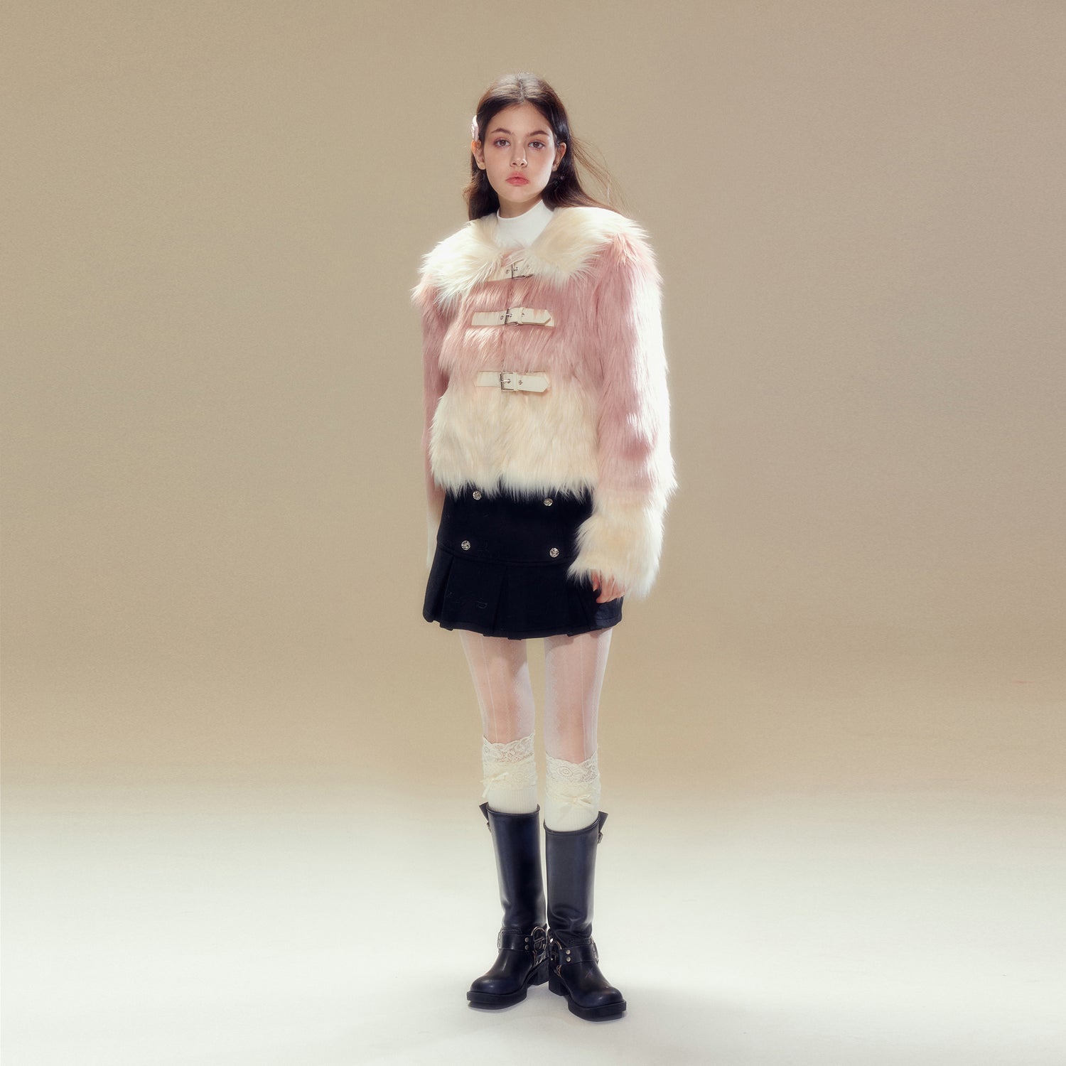 Pink Gradient Button Shearling Jacket - CHINASQUAD