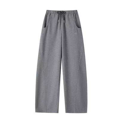 Black &amp; Gray Drawstring Banana Straight-Leg Pants