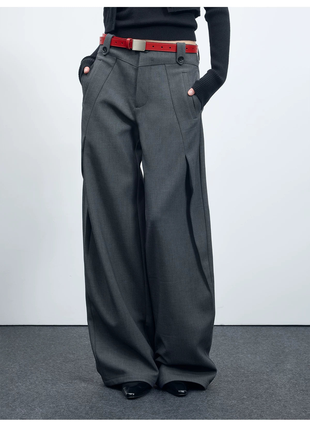 Wool-Blend Sculpted Curved-Leg Tailored Trousers