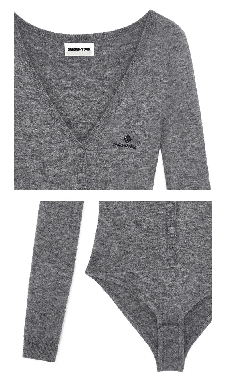 V-Neck Wool-Blend Knit Bodysuit