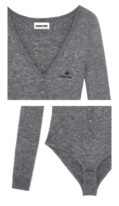 V-Neck Wool-Blend Knit Bodysuit