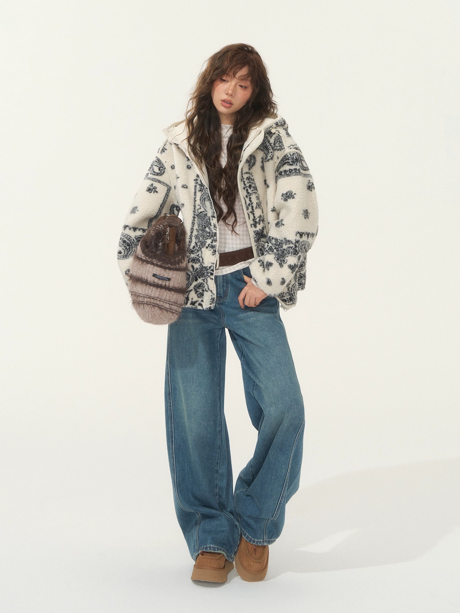 Jacquard Fleece Hooded Casual Jacket