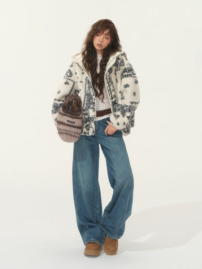 Jacquard Fleece Hooded Casual Jacket