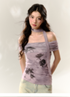 Purple Butterfly & Pink Butterfly Mesh One-shoulder T-shirt - CHINASQUAD