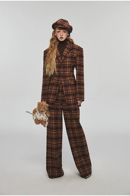 Plaid Woolen Wide-leg Pants - CHINASQUAD