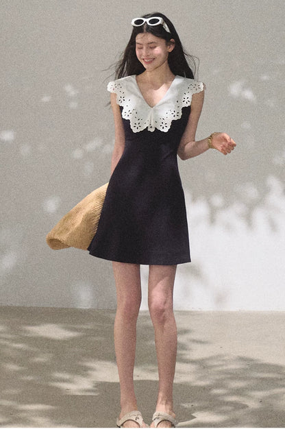 Shifting Tree Shadow Cotton Backless Waist-Cinched Vacation Dress