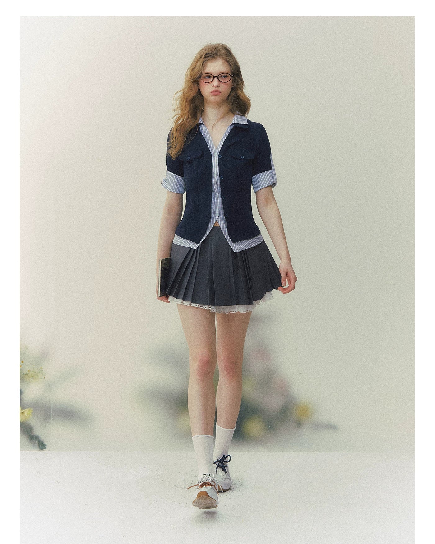 Contrast Plaid Layered Polo Shirt