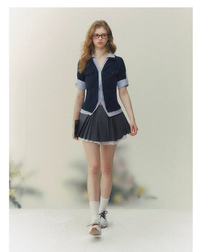 Contrast Plaid Layered Polo Shirt