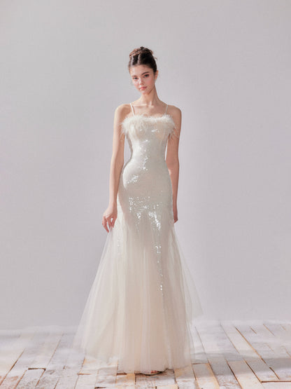Starlit Pearl Sequin Mesh Mermaid Gown