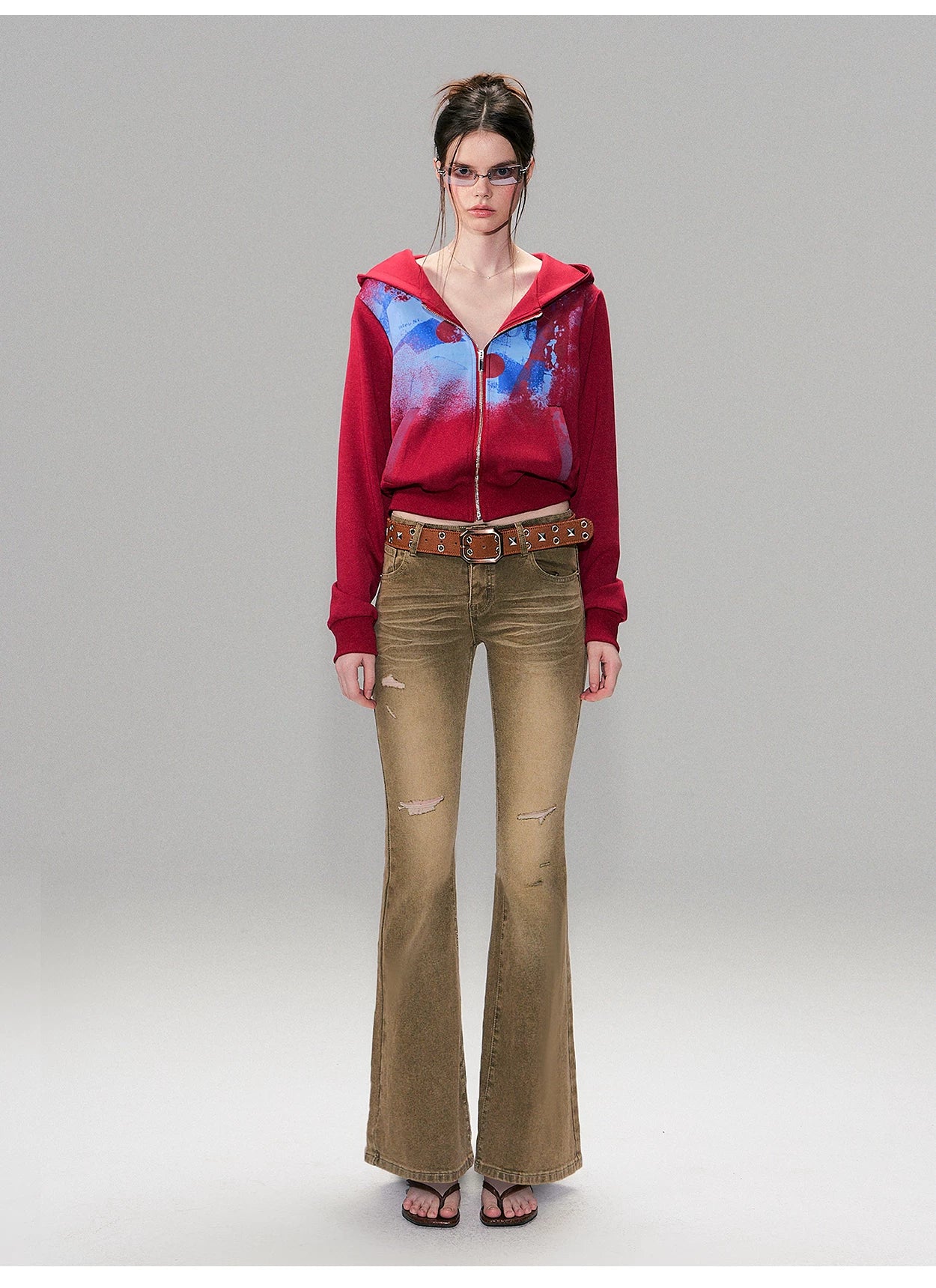 Low-Rise Distressed Washed Denim Jeans