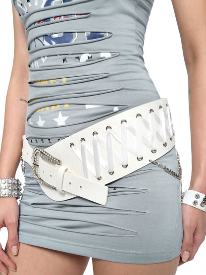 Asymmetric Logo-Embellished Chain &amp; Ribbon Belt