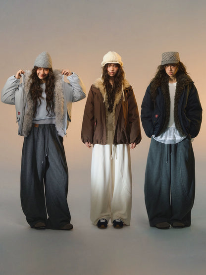 Detachable Faux Fur Collar Parka Down Jacket