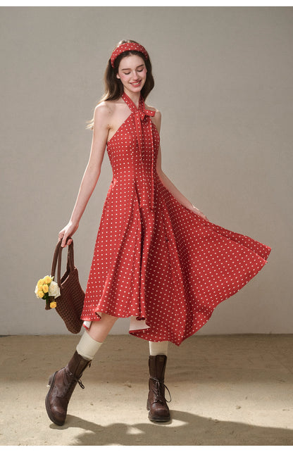 Berry Bordeaux Red Halter Dress