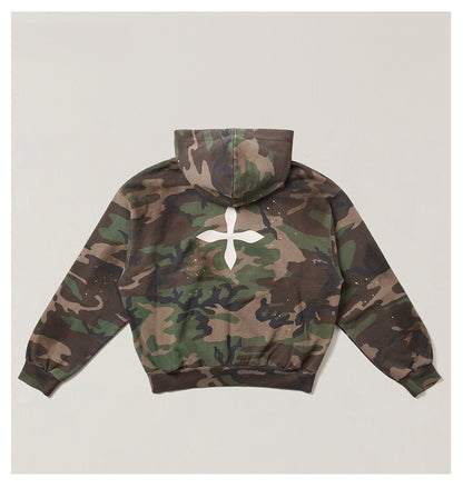 Cross Emblem Oversized Zip-up Hoodie