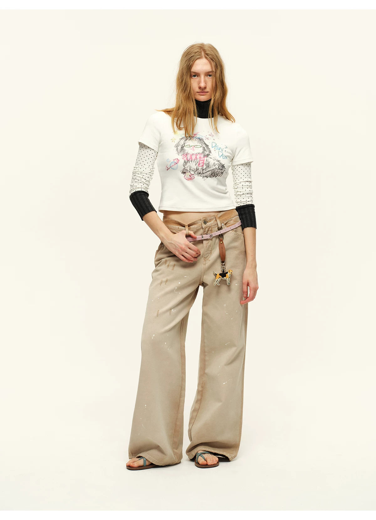 Washed Wide-Leg Denim Pants