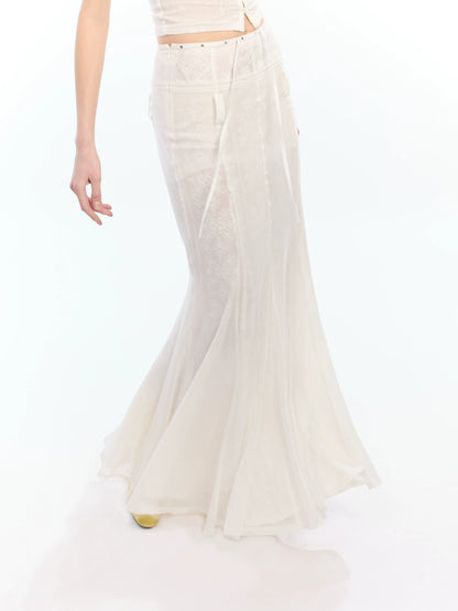 Lyocell Denim Rivet-Detail Fishtail Maxi Skirt