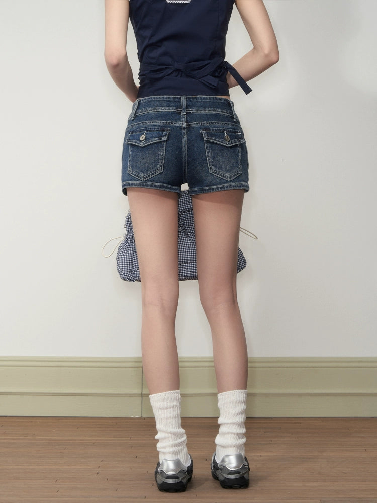 Washed Low-Waist Denim Shorts