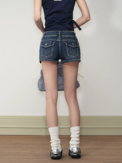 Washed Low-Waist Denim Shorts