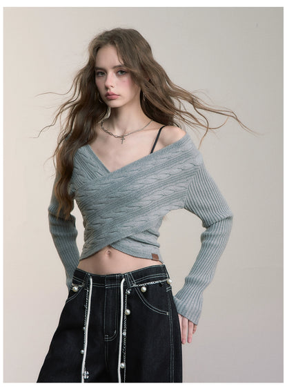 3D Cable Knit Cross Sweater